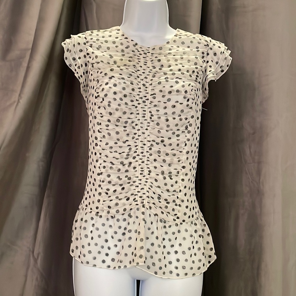Womens white/black polka dot short sleeved shirt by WhoWhatWear.  Size small.